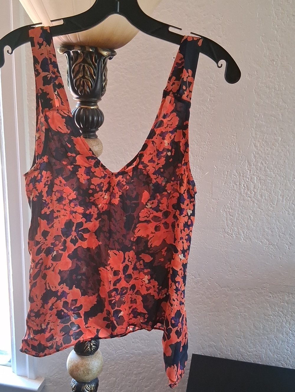 Parker Red Orange Floral V-Neck Camisole on Black
